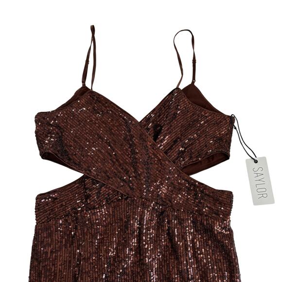 SAYLOR Harmonie Chocolate Brown Sequin Midi Cocktail Dress Women’s Size Large - Picture 3 of 10